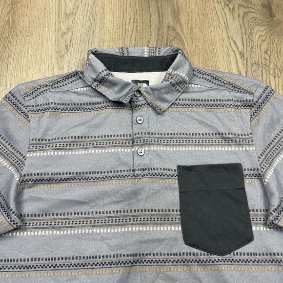 North Face Shirt Mens Small Gray Patterned FlashDry Pocket Polo Performance Top - Picture 2 of 10